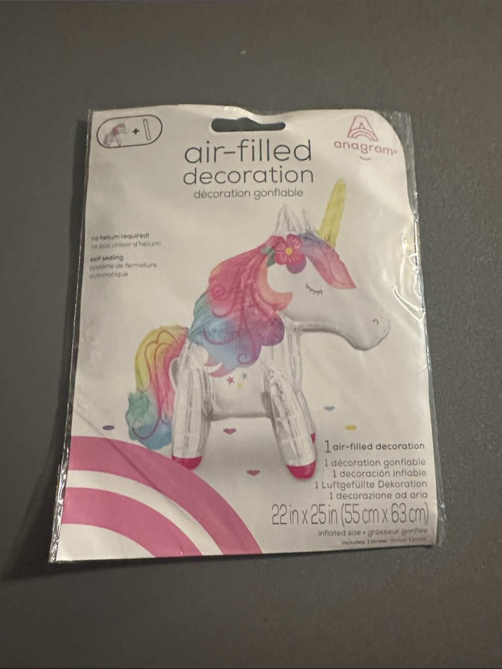 Anagram Air-Filled Unicorn Decoration - Pink Multicolor